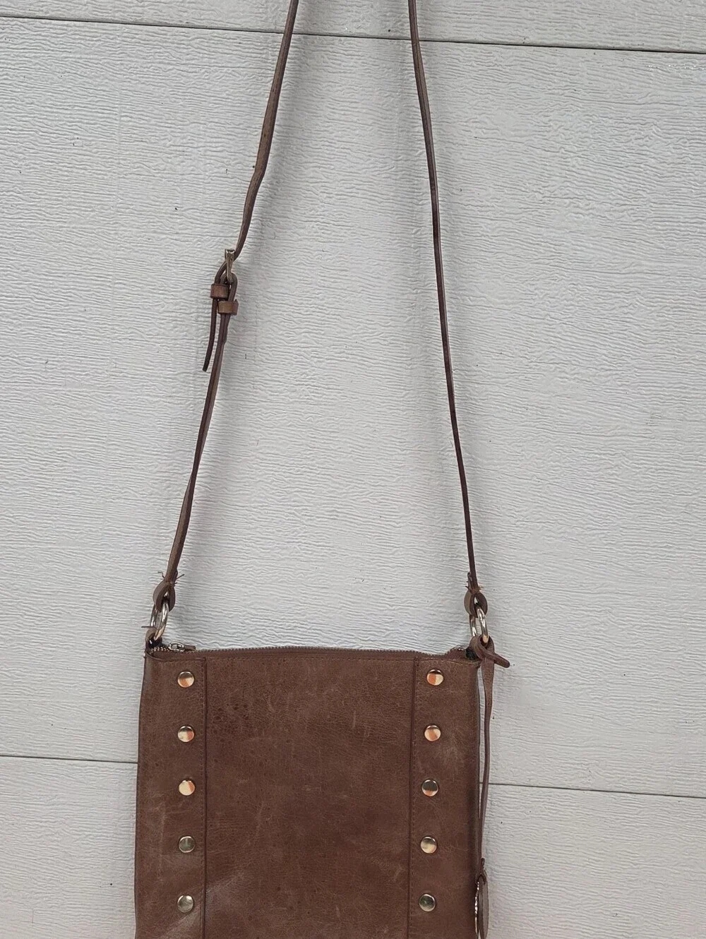 Tommy Bahama Brown Leather Crossbody Bag with Stud Accents
